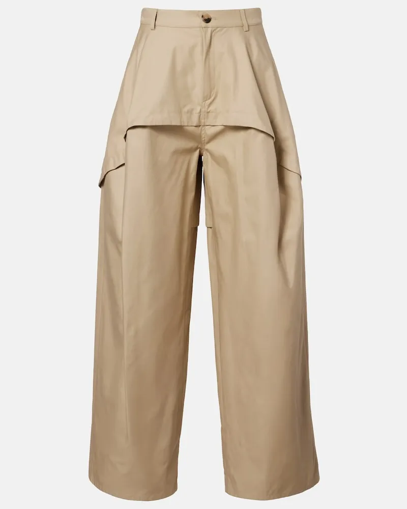 Loewe Paula's Ibiza Weite Mid-Rise-Hose aus Baumwolle Beige