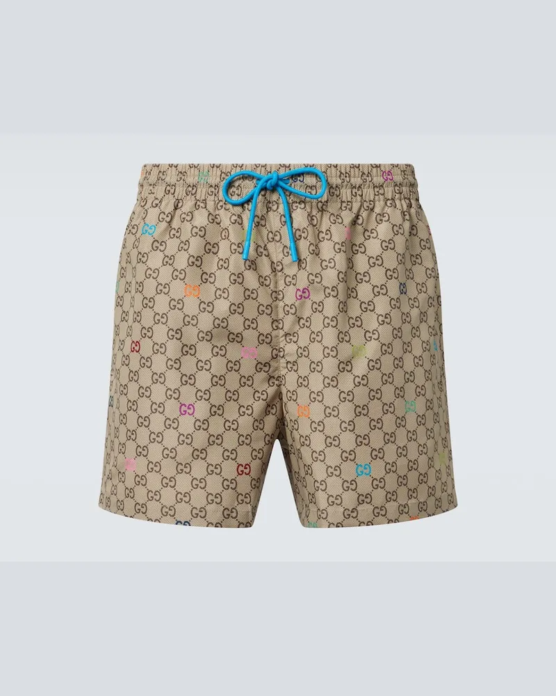 Gucci Bedruckte Badeshorts GG aus Popeline Multicolor