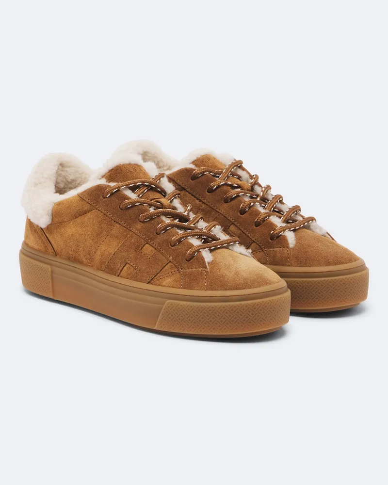 Hogan Sneakers H705 aus Veloursleder mit Shearling Braun