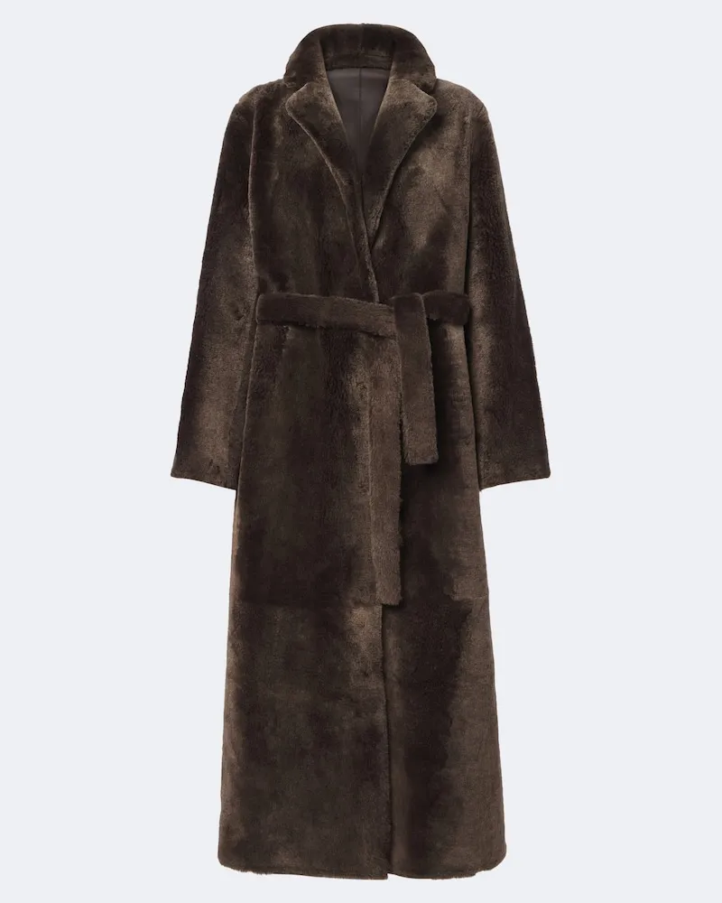 Yves Salomon Wendbarer Mantel aus Shearling und Leder Braun