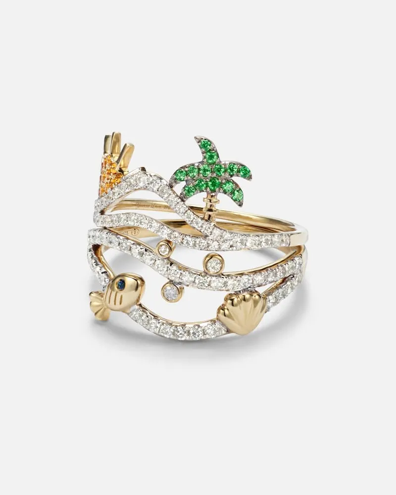 Yvonne Léon Yvonne Léon Set aus zwei Ringen La Plage And Sous L’Eau aus 9kt Gelbgold mit Edelsteinen Gold