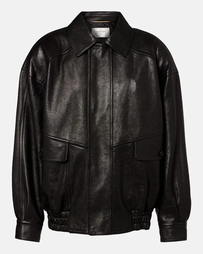 Saint Laurent Oversize-Lederjacke Schwarz