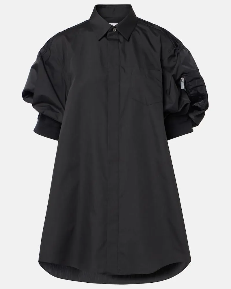 Sacai Hemdblusenkleid aus Popeline und Twill Schwarz