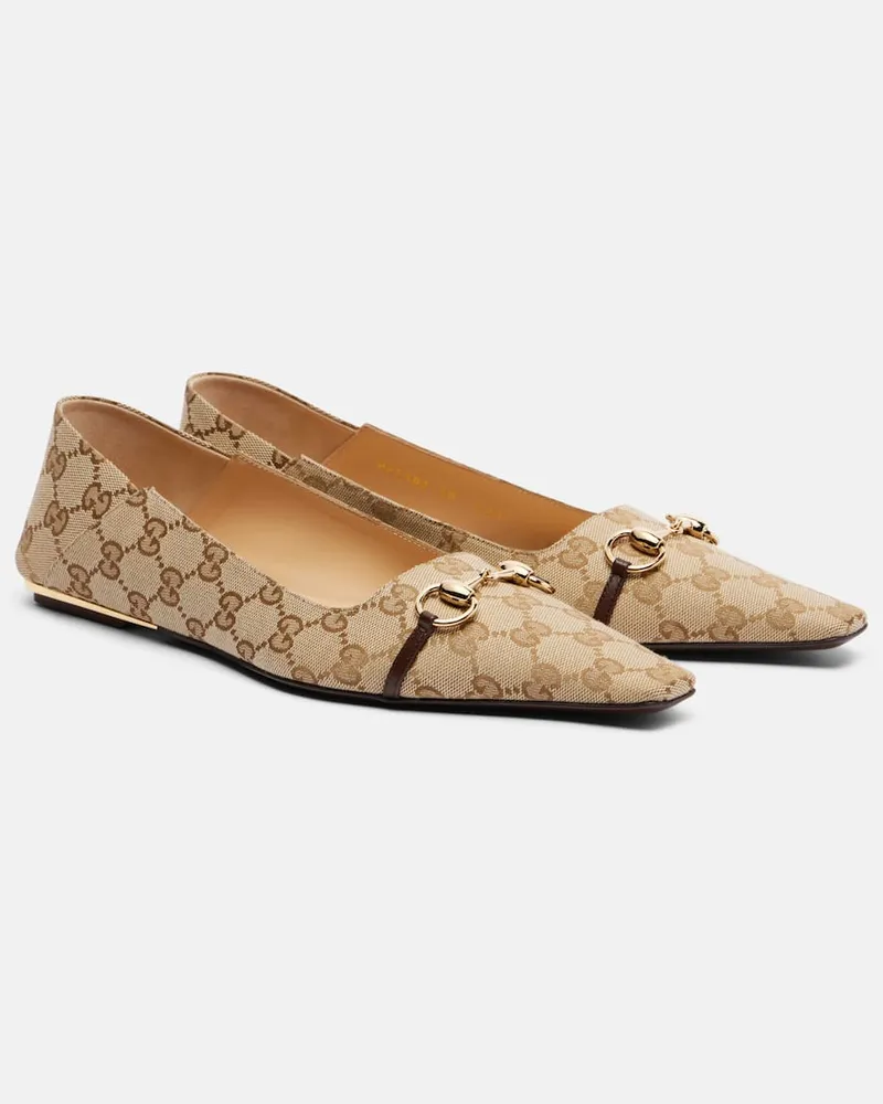 Gucci Ballerinas Vittoria Horsebit GG aus Canvas Beige