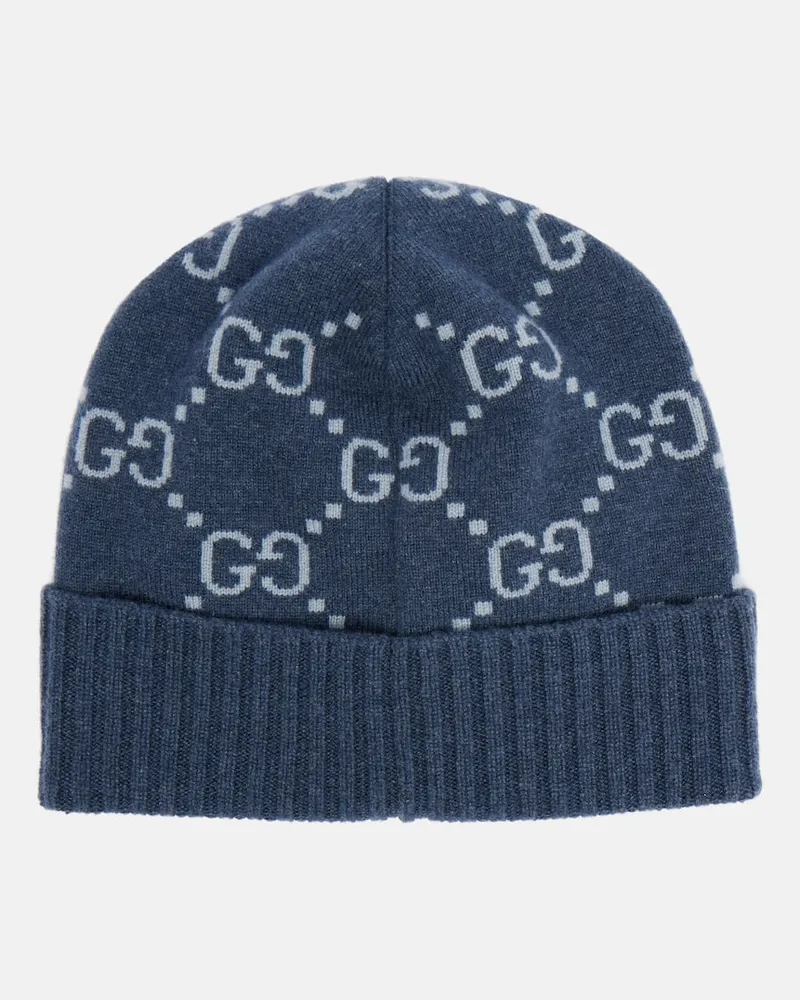 Gucci Mütze GG aus Kaschmir-Jacquard Blau