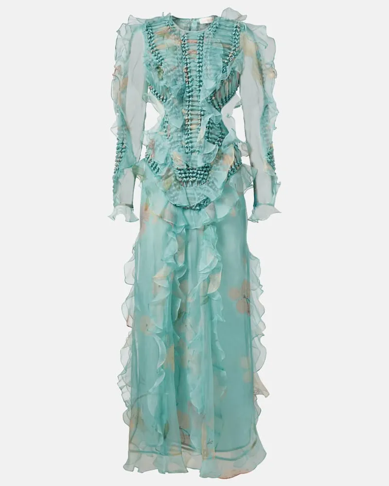 Zimmermann Maxikleid Illuminate aus Seidenorganza Blau