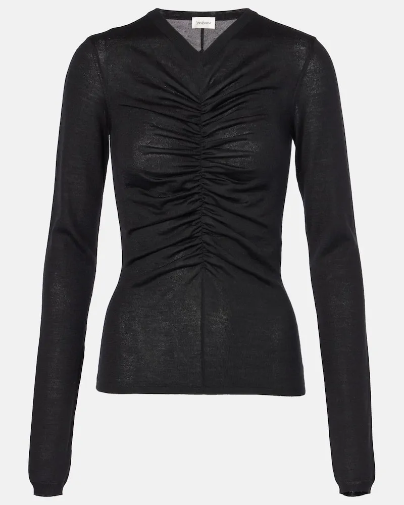 Saint Laurent Top aus Kaschmir, Wolle und Seide Schwarz