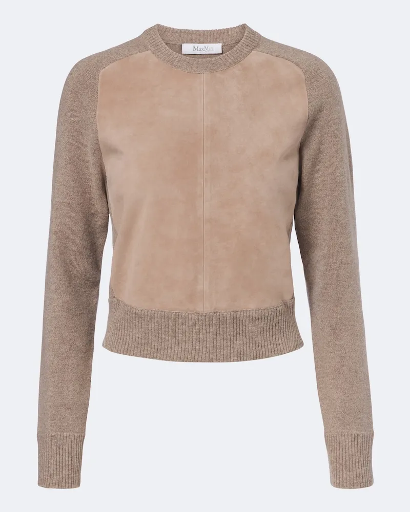 Max Mara Pullover aus Wolle und Kaschmir mit Veloursleder Beige