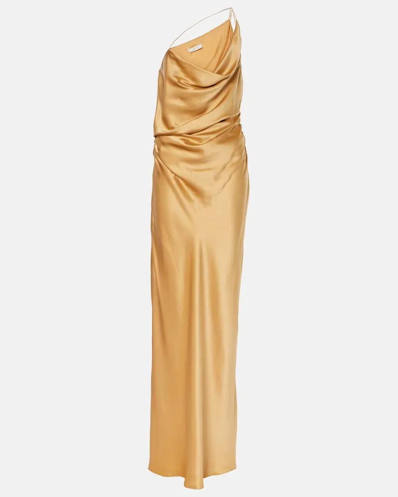 The Sei One-Shoulder-Robe aus Seidensatin Gelb