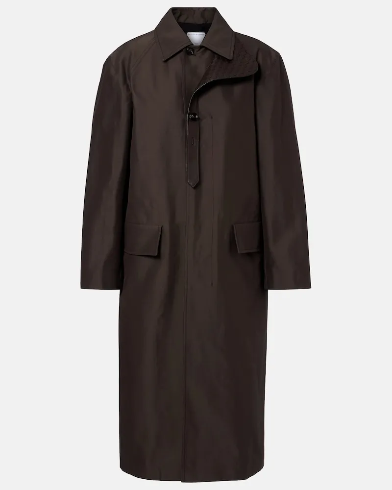Bottega Veneta Trenchcoat Intrecciato aus Canvas mit Leder Braun
