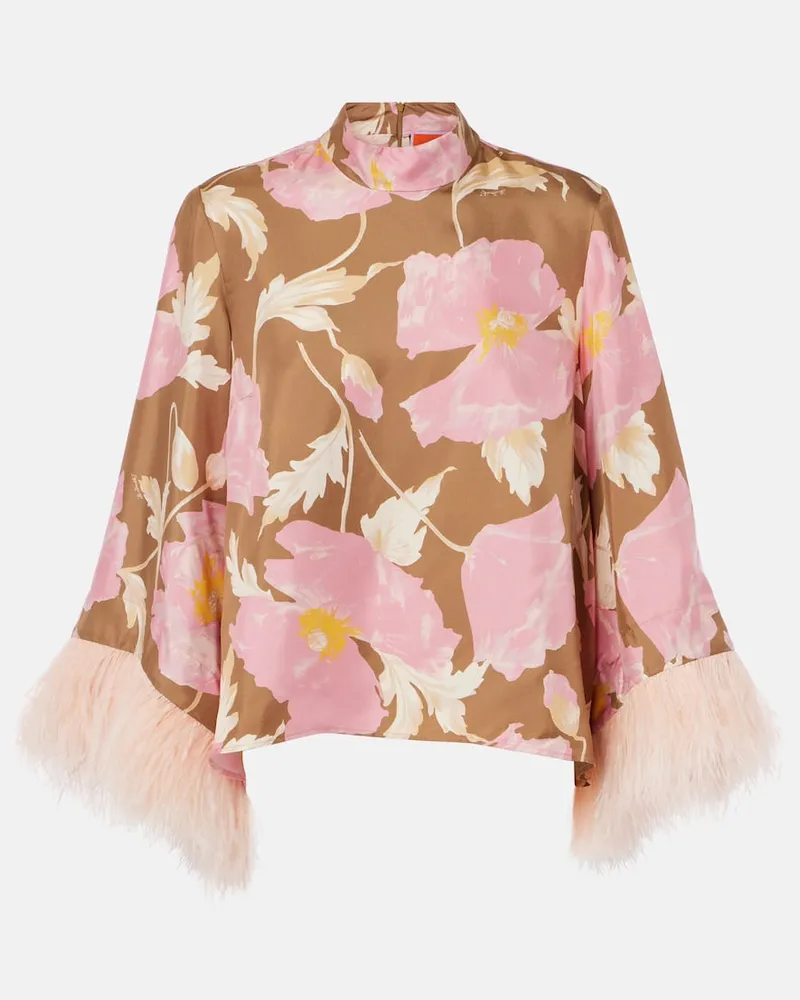 La DoubleJ Top Make An Exit aus Seide mit Federn Multicolor