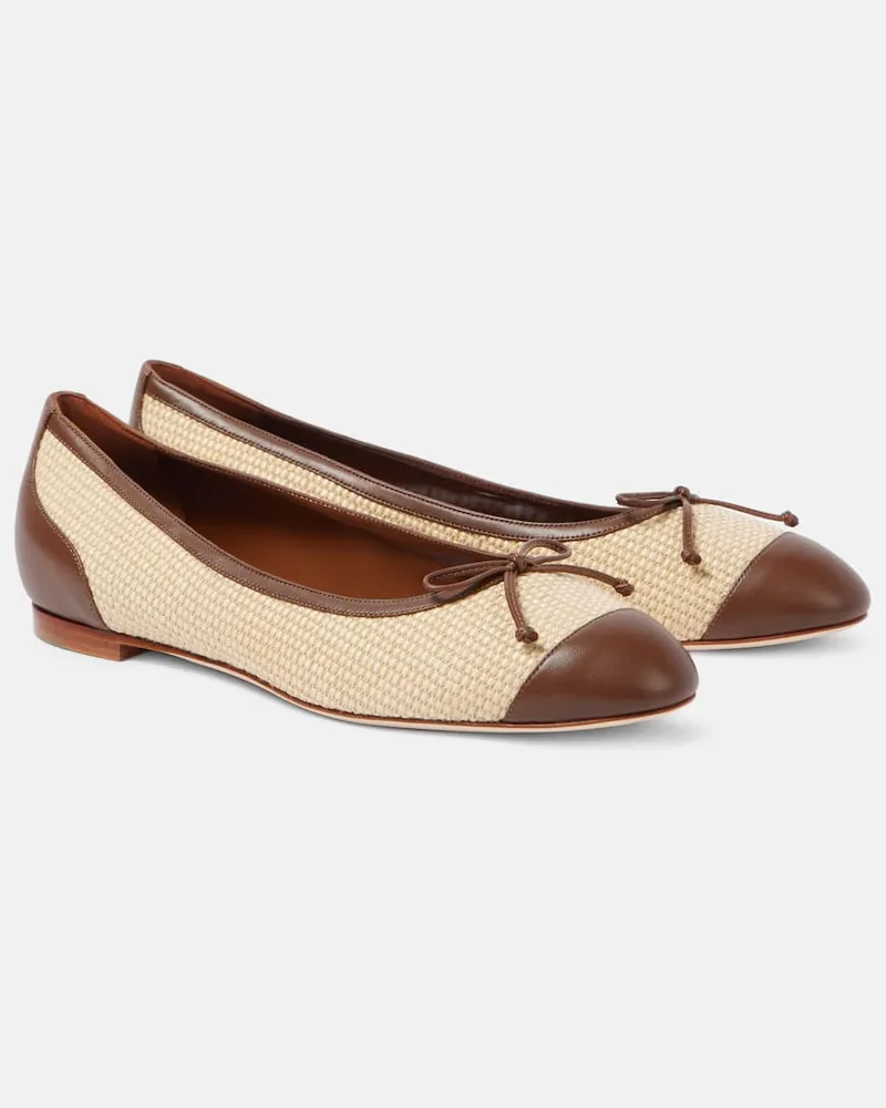 Manolo Blahnik Ballerinas Capbal aus Raffiabast mit Leder Neutral