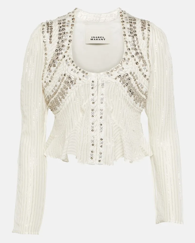 Isabel Marant Verzierte Cropped-Jacke Olaya aus einem Seidengemisch Weiß