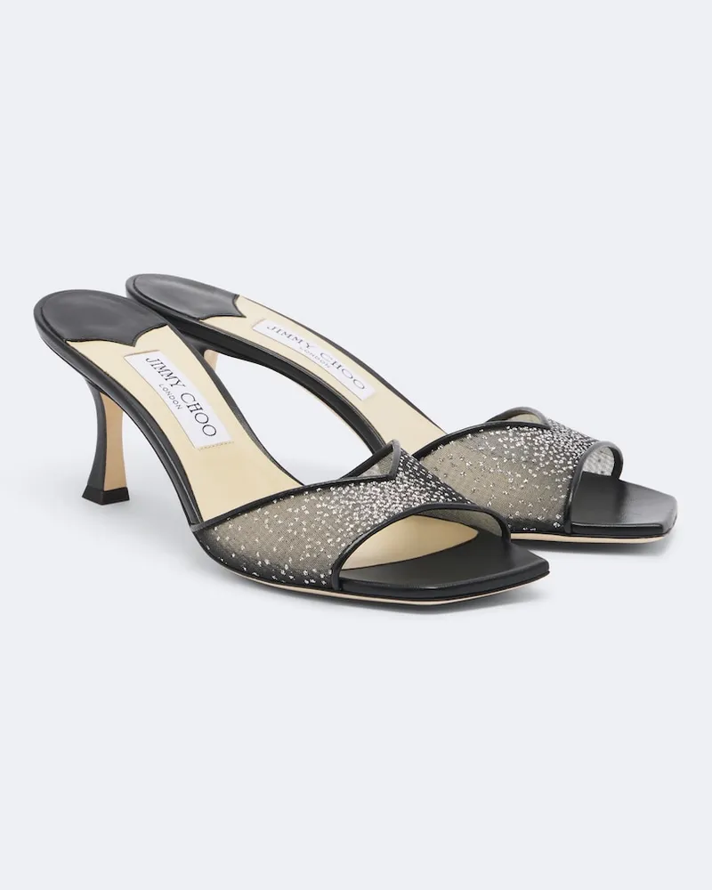 Jimmy Choo Verzierte Pantoletten Skye aus Mesh Schwarz