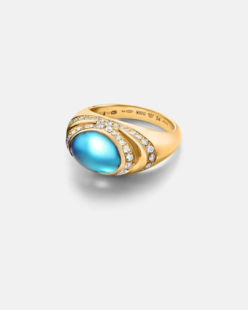 Bulgari Ring Bvlgari Cabochon aus 18kt Gelbgold mit Diamanten und Topas Gold