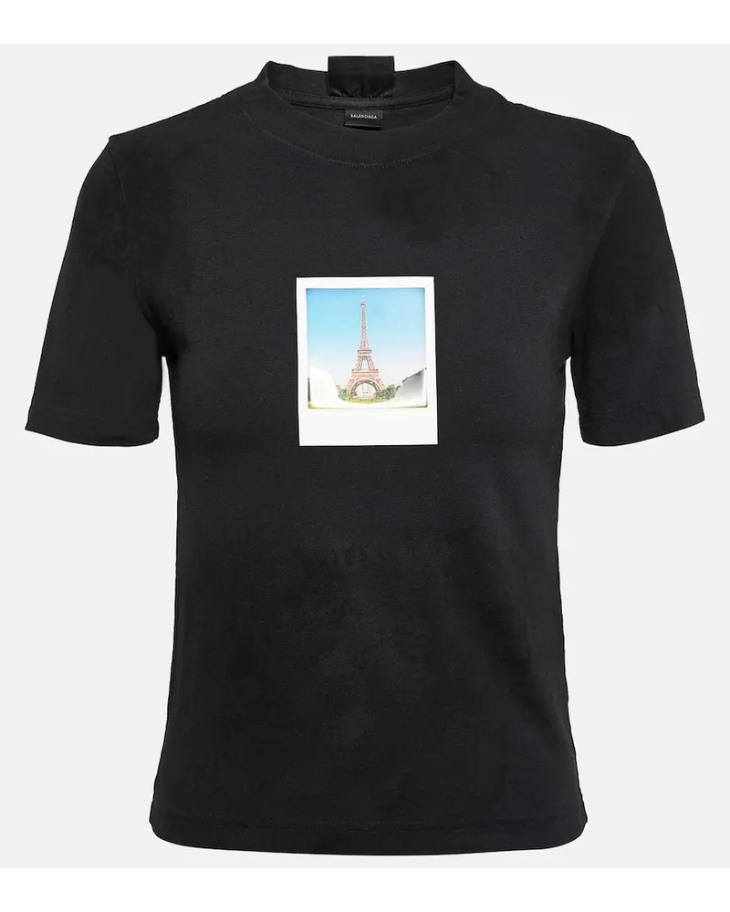 Balenciaga Bedrucktes T-Shirt aus Baumwoll-Jersey Schwarz
