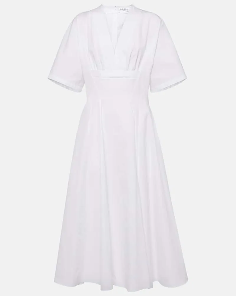 Alaïa Alaïa Midikleid aus Baumwollpopeline Weiß