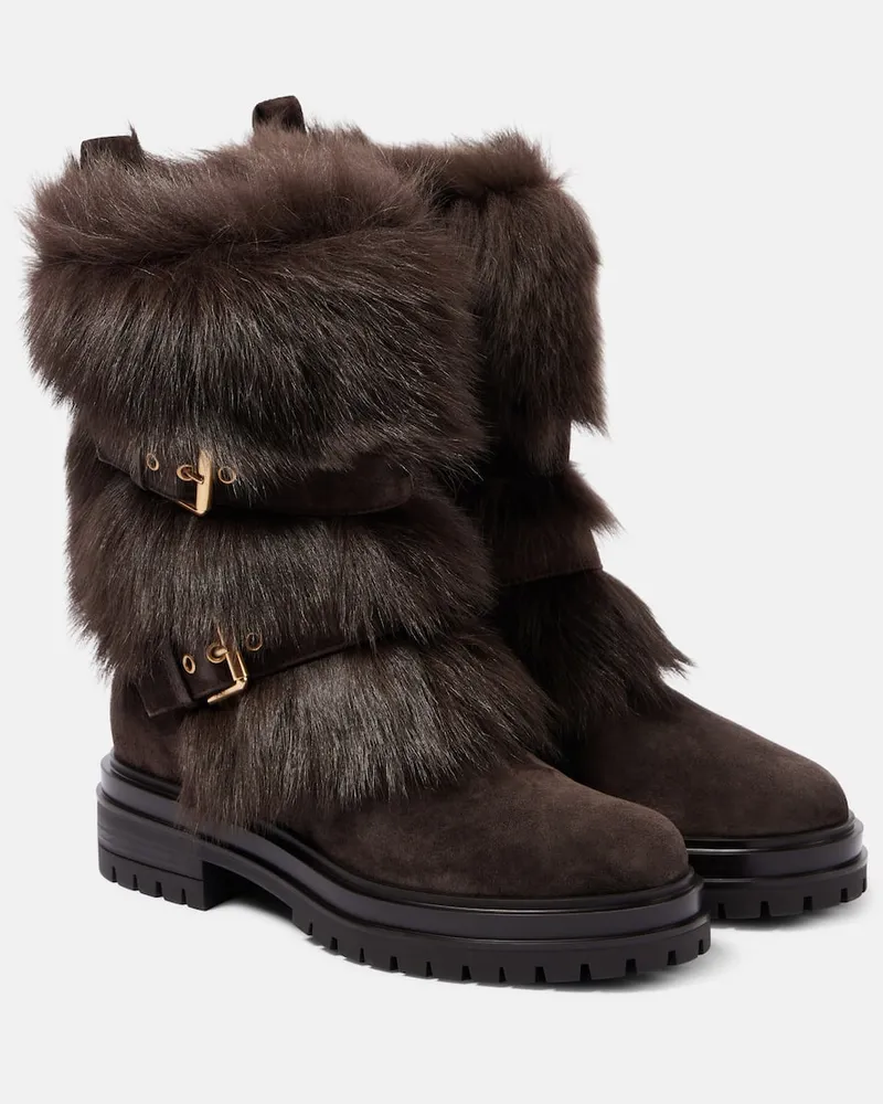 Gianvito Rossi Bikerstiefel Maverick aus Veloursleder Braun