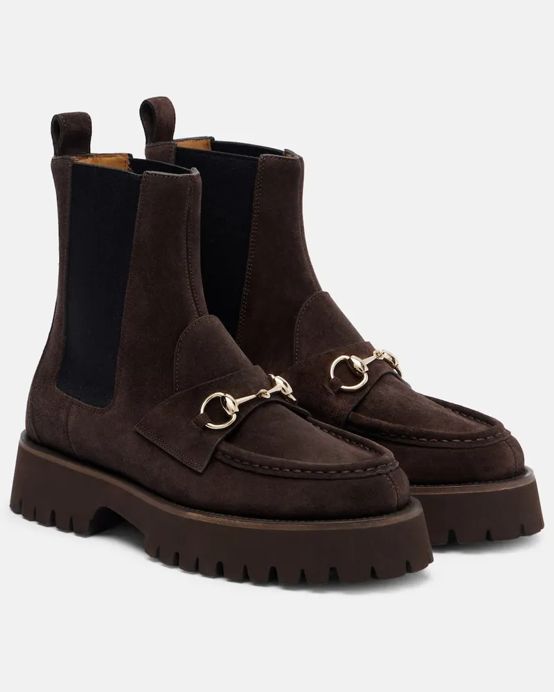 Gucci Chelsea Boots Sylke aus Veloursleder Braun