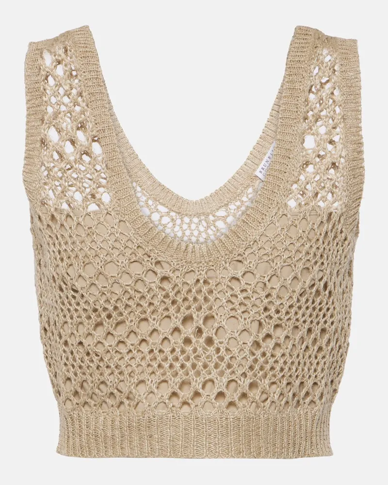 Brunello Cucinelli Cropped-Top aus Leinen und Seide Beige