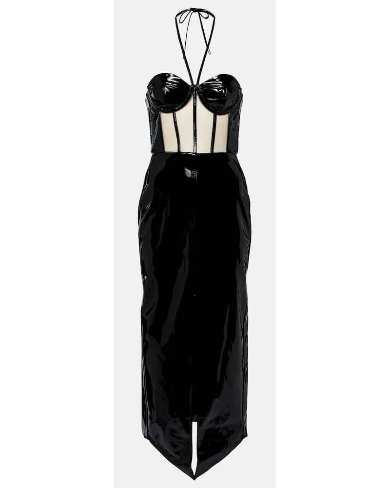 David Koma Midikleid Corset aus Lackleder Schwarz