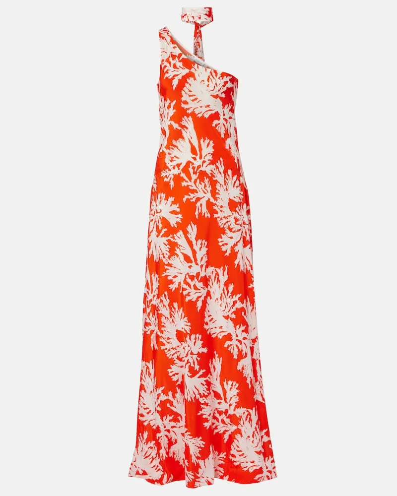 Alexandra Miro Bedruckte One-Shoulder-Robe Odetta Orange