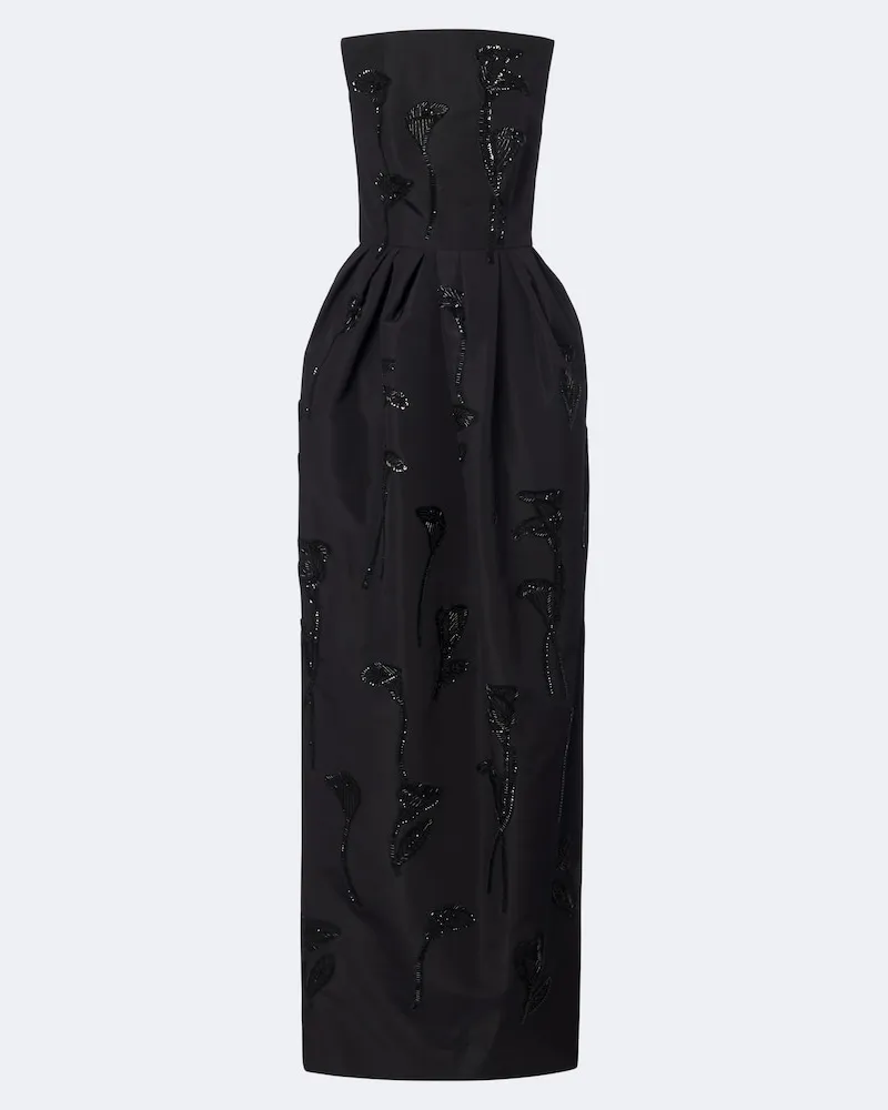 Carolina Herrera New York Verzierte Robe aus Seide Schwarz