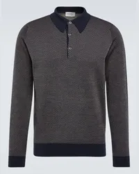 John Smedley Polopullover Acaster aus Wolle Blau