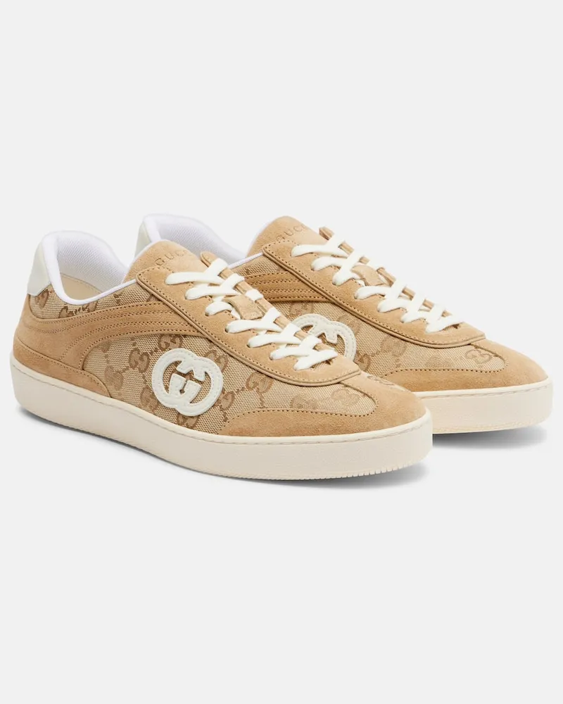 Gucci Sneakers G75 GG aus Canvas mit Veloursleder Beige