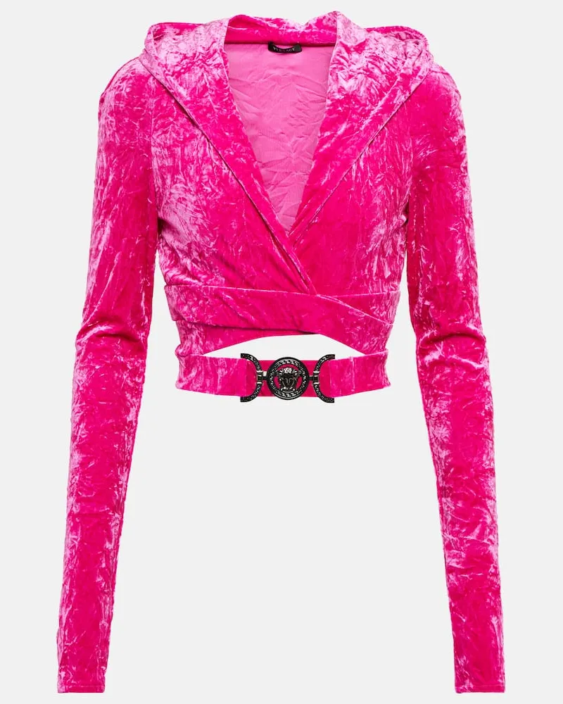 Versace Cropped-Hoodie Medusa Biggie aus Samt Rosa