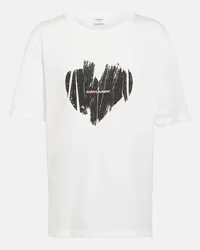 Saint Laurent Bedrucktes T-Shirt aus Baumwolle Weiss