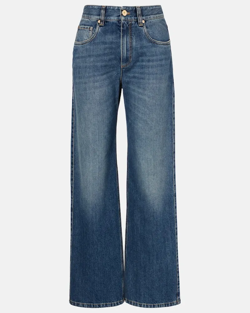 Brunello Cucinelli High-Rise Wide-Leg Jeans Monili Blau