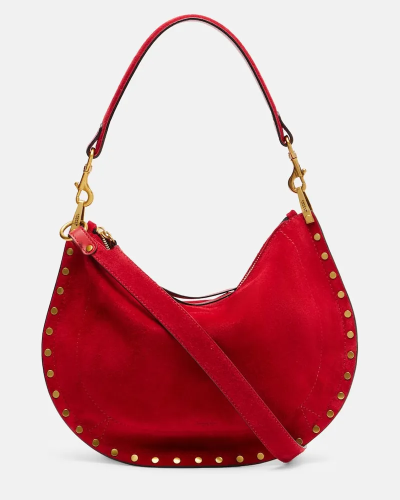 Isabel Marant Schultertasche Oskan Small aus Veloursleder Rot