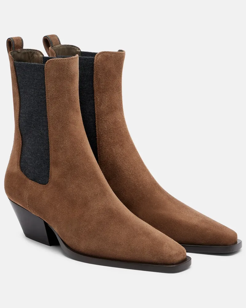 Brunello Cucinelli Chelsea Boots Monili aus Veloursleder Braun