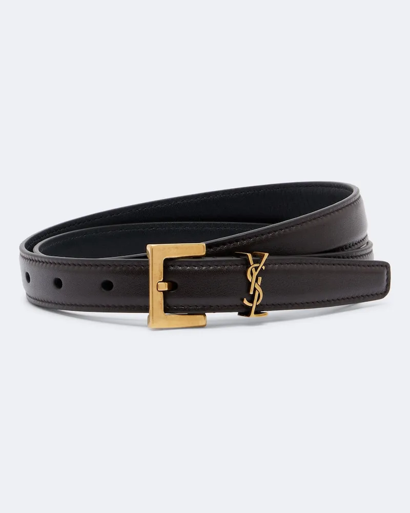 Saint Laurent Gürtel Cassandre aus Leder Braun