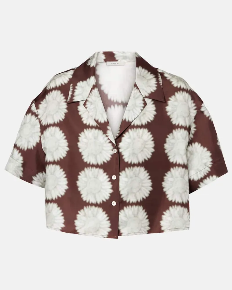 ASCENO Cropped-Hemd Lincoln aus Seiden-Twill Braun