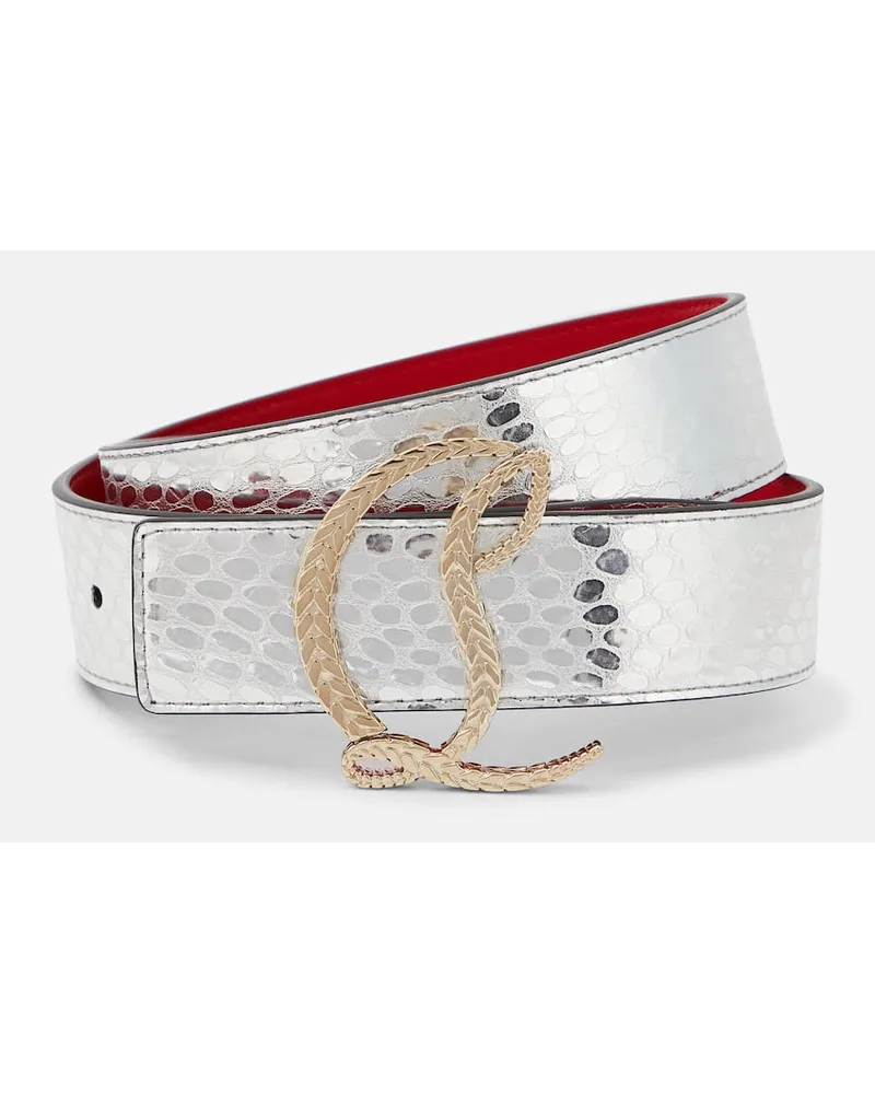 Christian Louboutin Gürtel CL aus Metallic-Leder Silber