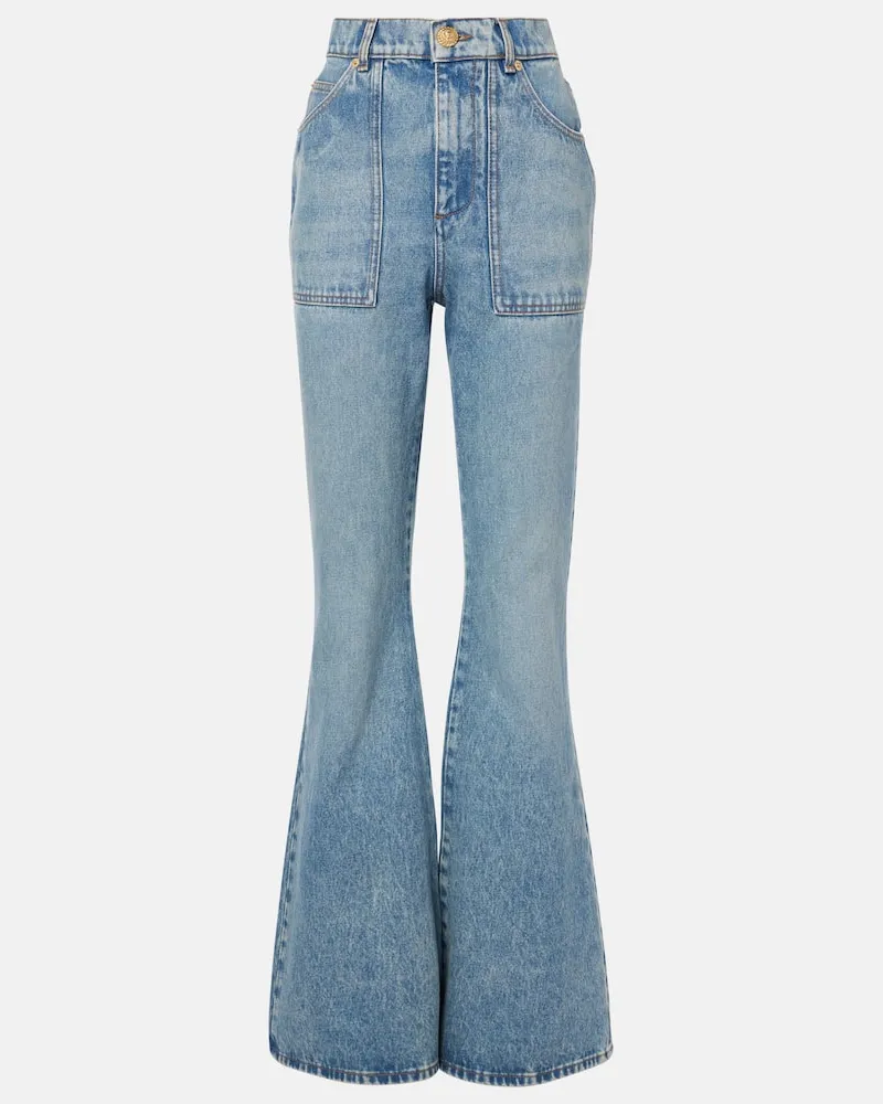 Balmain High-Rise Flared Jeans Blau