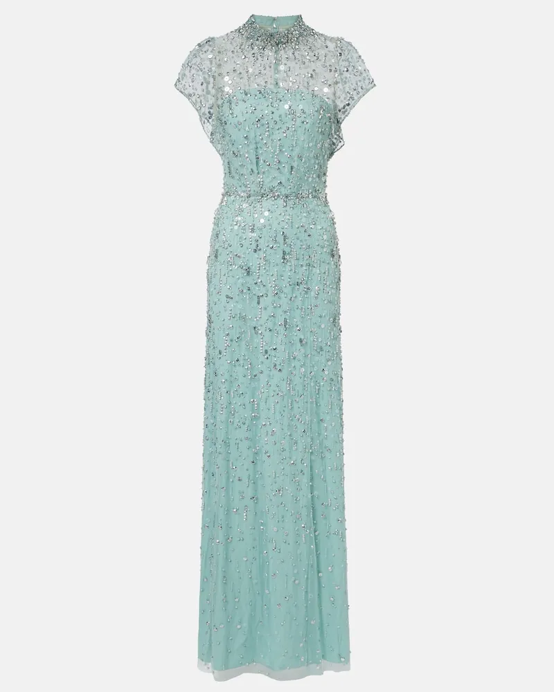 Jenny Packham Verzierte Robe Crystal Drop Blau