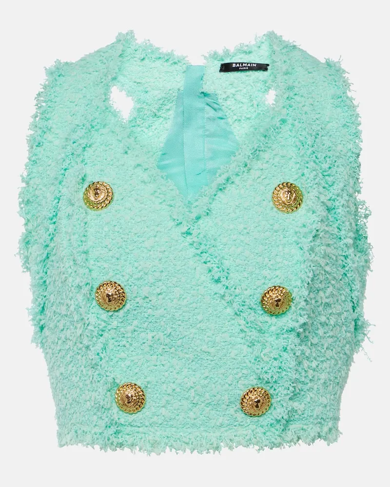 Balmain Top aus Tweed Grün