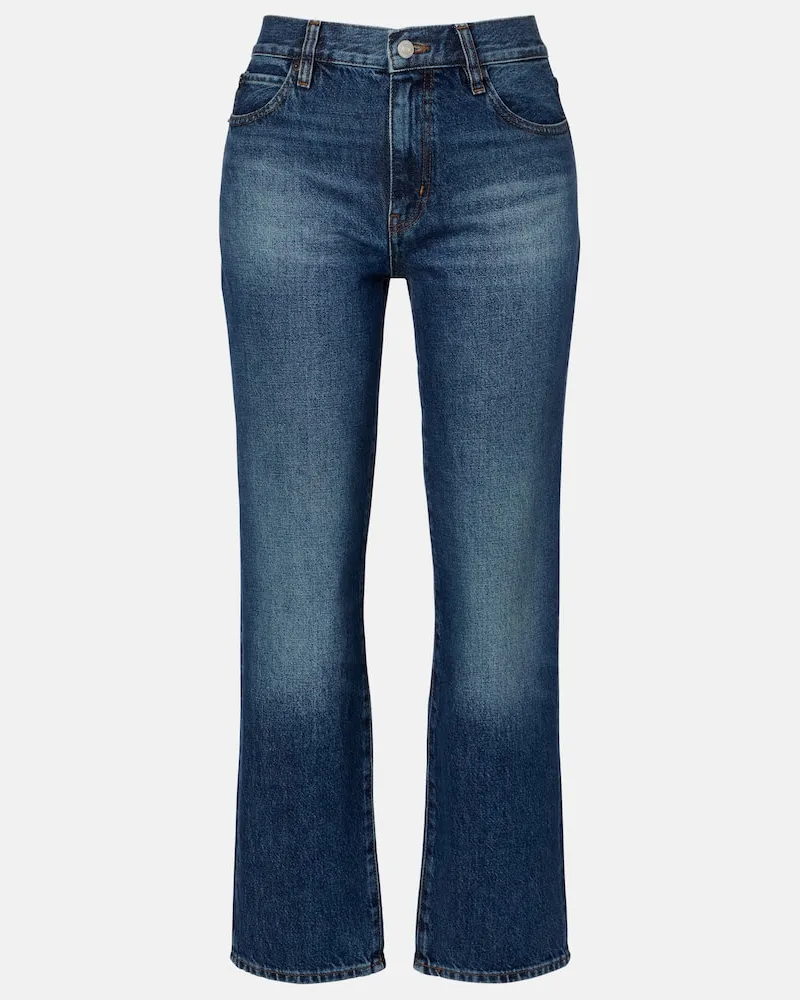 Frame Denim High-Rise Straight Jeans Hang Blau