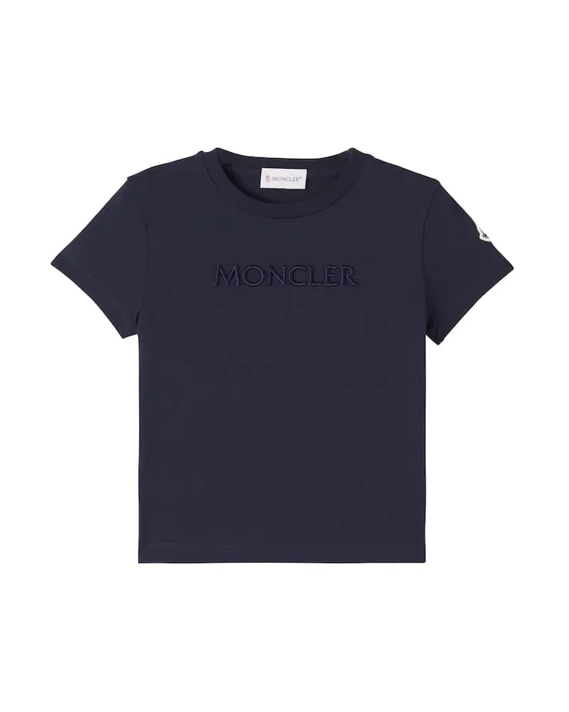 Moncler Besticktes T-Shirt aus Baumwoll-Jersey Blau