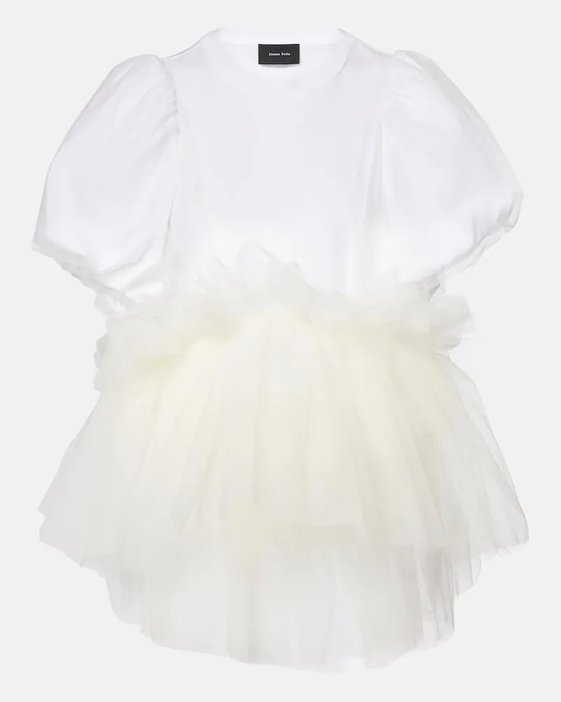 Simone Rocha Top aus Baumwoll-Jersey mit Tüll Weiß