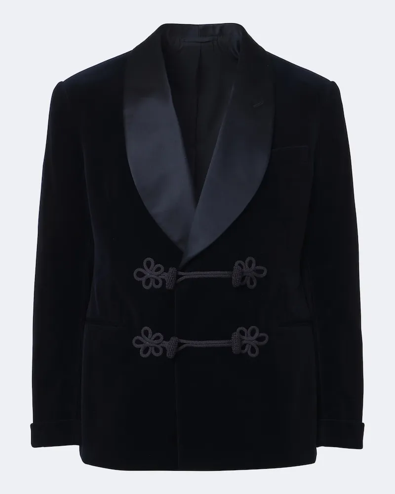 Ralph Lauren Smokingjacke aus Baumwollsamt mit Seide Blau