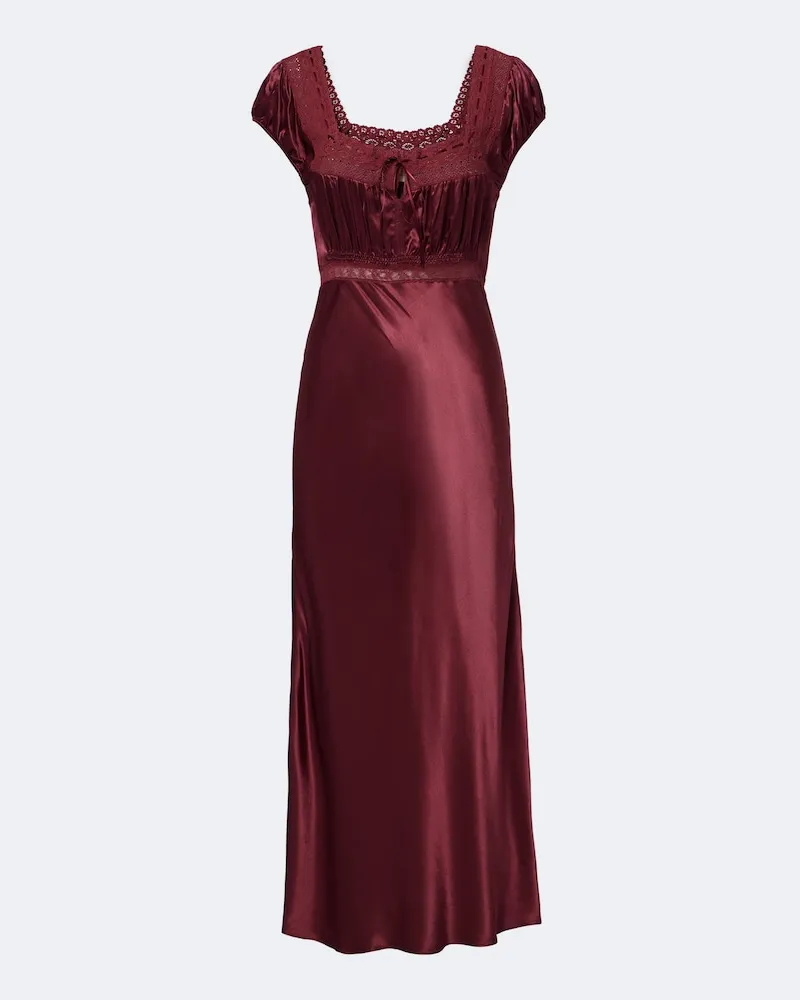 RIXO Midikleid Maeva aus Satin mit Spitze Burgunderrot