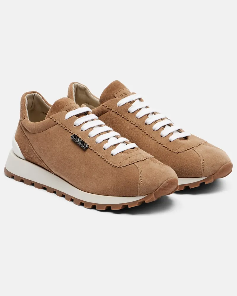 Brunello Cucinelli Sneakers Monili aus Veloursleder Beige
