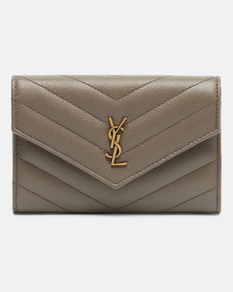 Saint Laurent Kartenetui Cassandre aus Leder Grau