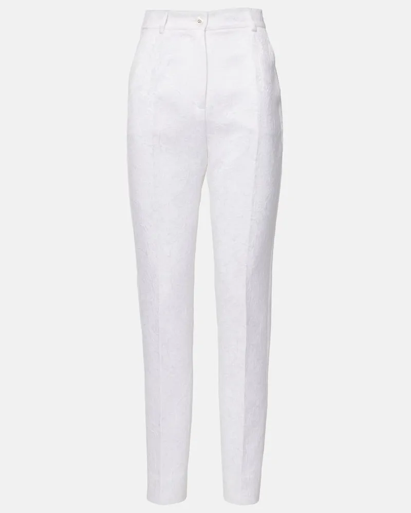 Dolce & Gabbana Schmale Hose aus Brokat Weiß