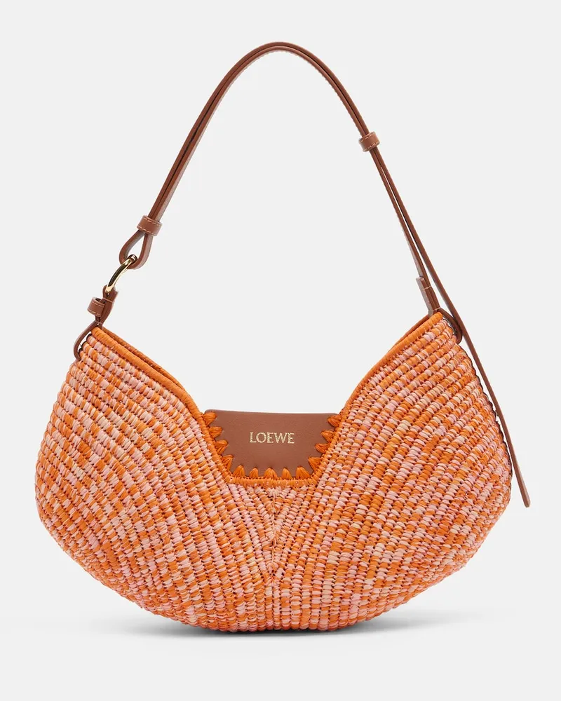 Loewe Paula's Ibiza Schultertasche Swim Medium aus Raffiabast Orange