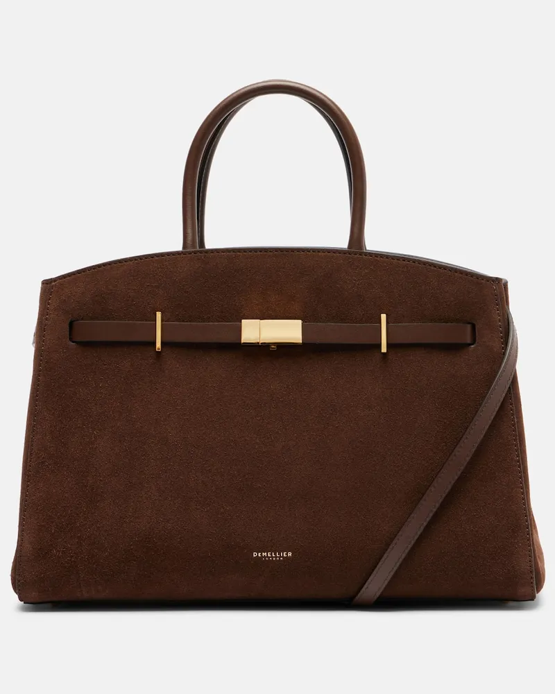 DeMELLIER Tote Bag Hudson Medium aus Veloursleder Braun